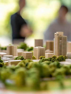 Miniatur Häuser mit viel Bäumen
