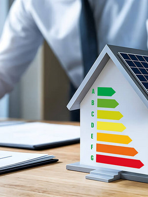 Modellhaus mit Energieskala 