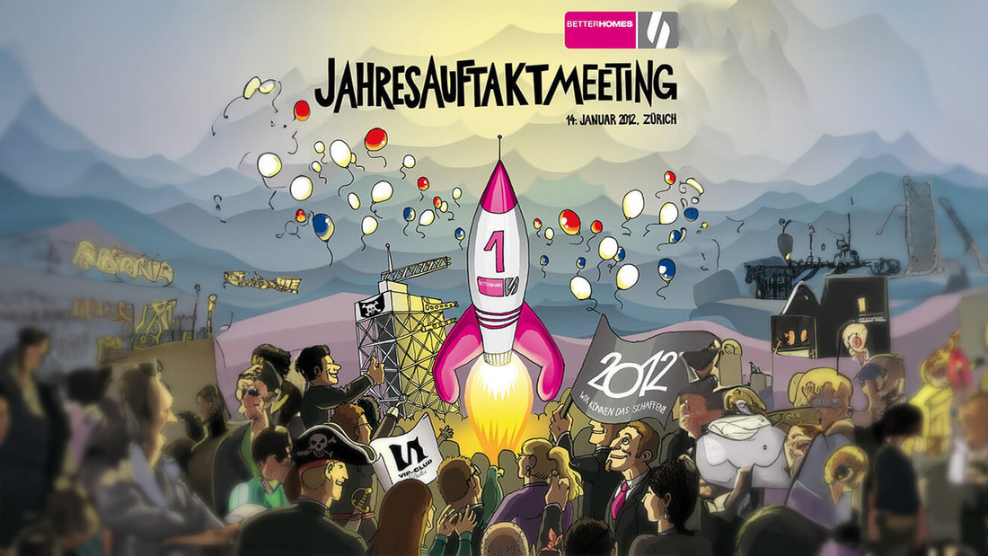 Illustration mit einer startenden Rakete am Jahresauftaktmeeting 2012