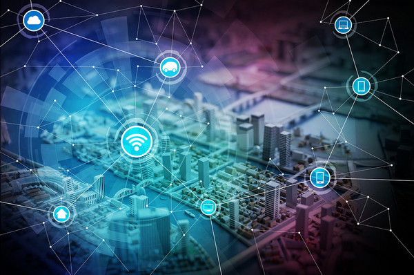 Stadt mit Smart Homes