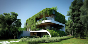 Futuristisches Einfamilienhaus mit begrünter Fassade