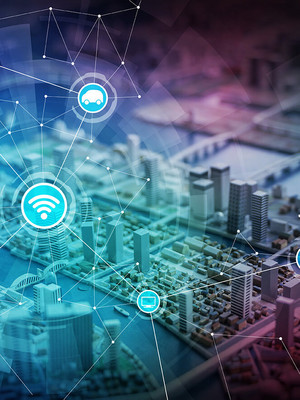 Stadt mit Smart Homes