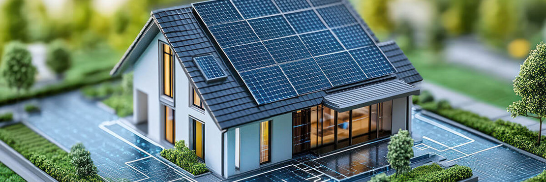 Modellhaus mit Solarpanels auf Dach
