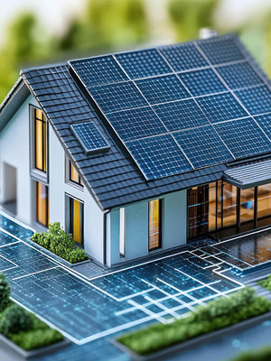 Modellhaus mit Solarpanels auf Dach